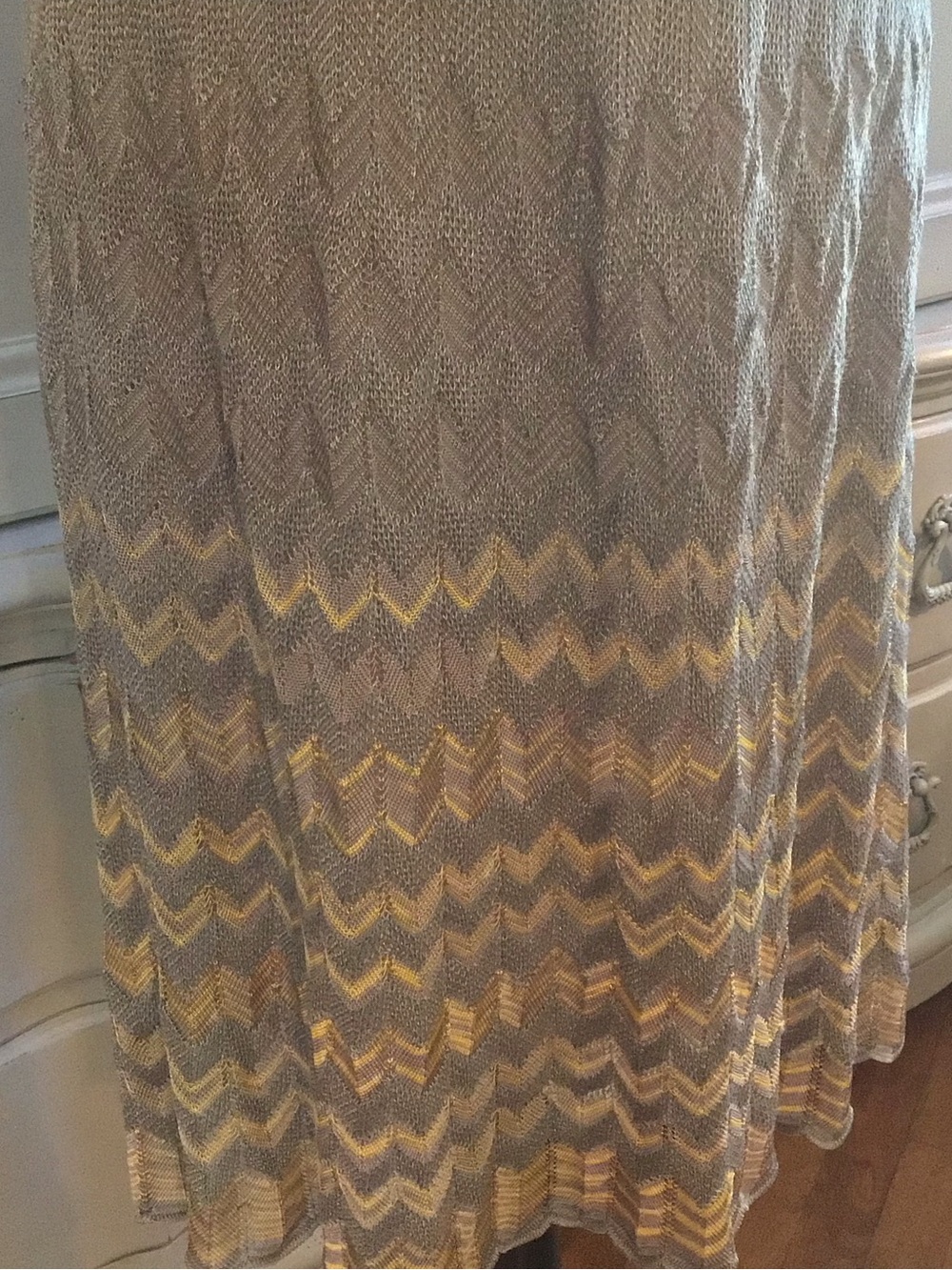Missoni Grey and Yellow Chevron Knit Midi Skirt